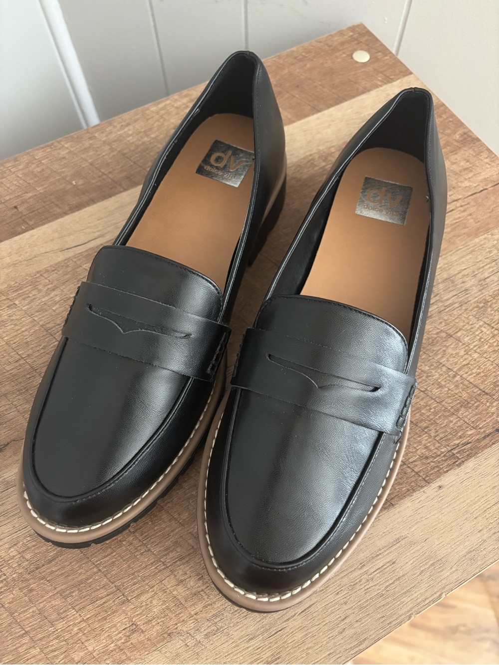 Dolce Vita Black Leather Penny Loafers with Tan Insole